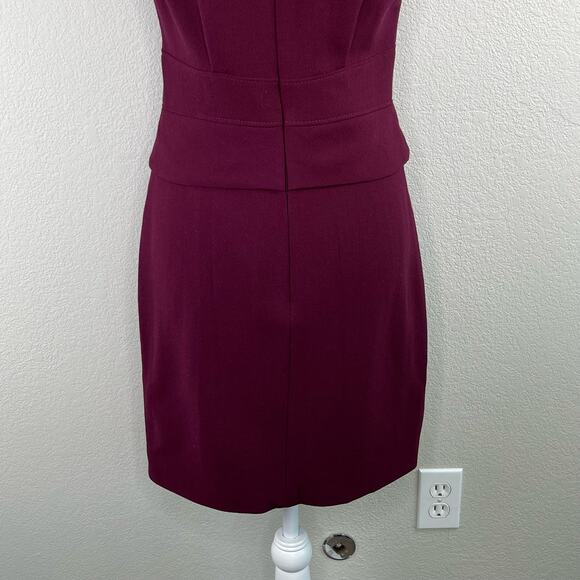 Tibi Maroon Knit Virgin Wool Short Sleeve V-Neck Peplum Mini Sheath Dress 6/SM - Picture 11 of 14